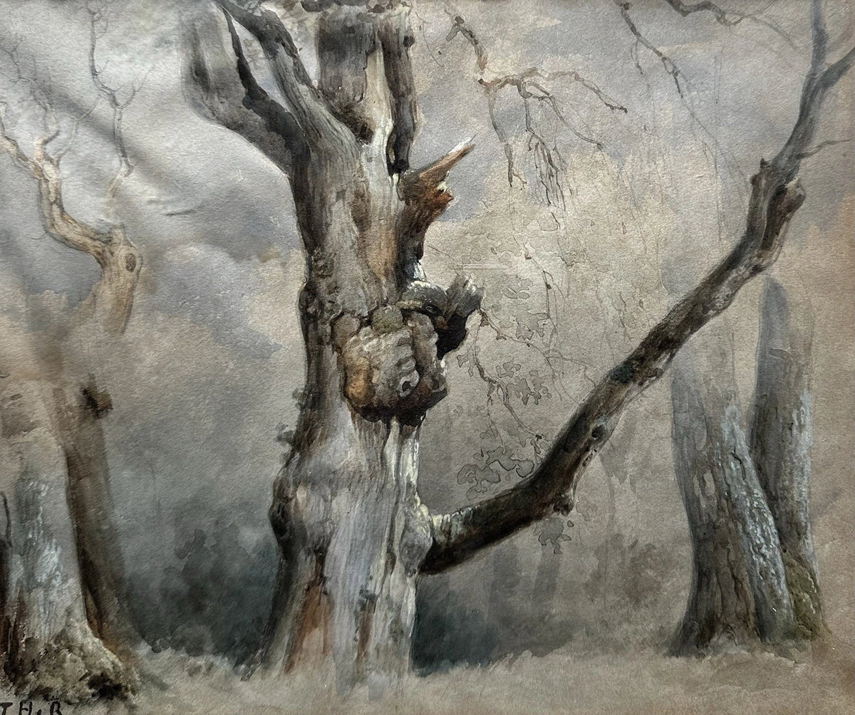 Dessin Ancien Paysage Arbres Barbizon Tableau 19ème Monogramme Théodore ROUSSEAU