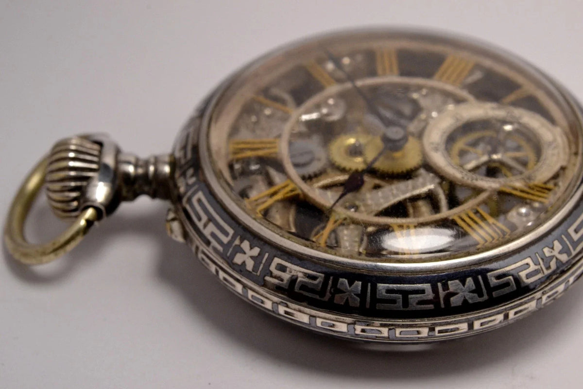 MONTRE ANCIENNE RARE GOUSSET SQUELETTE ARGENT NIELLO 1900 VINTAGE POCKET WATCH