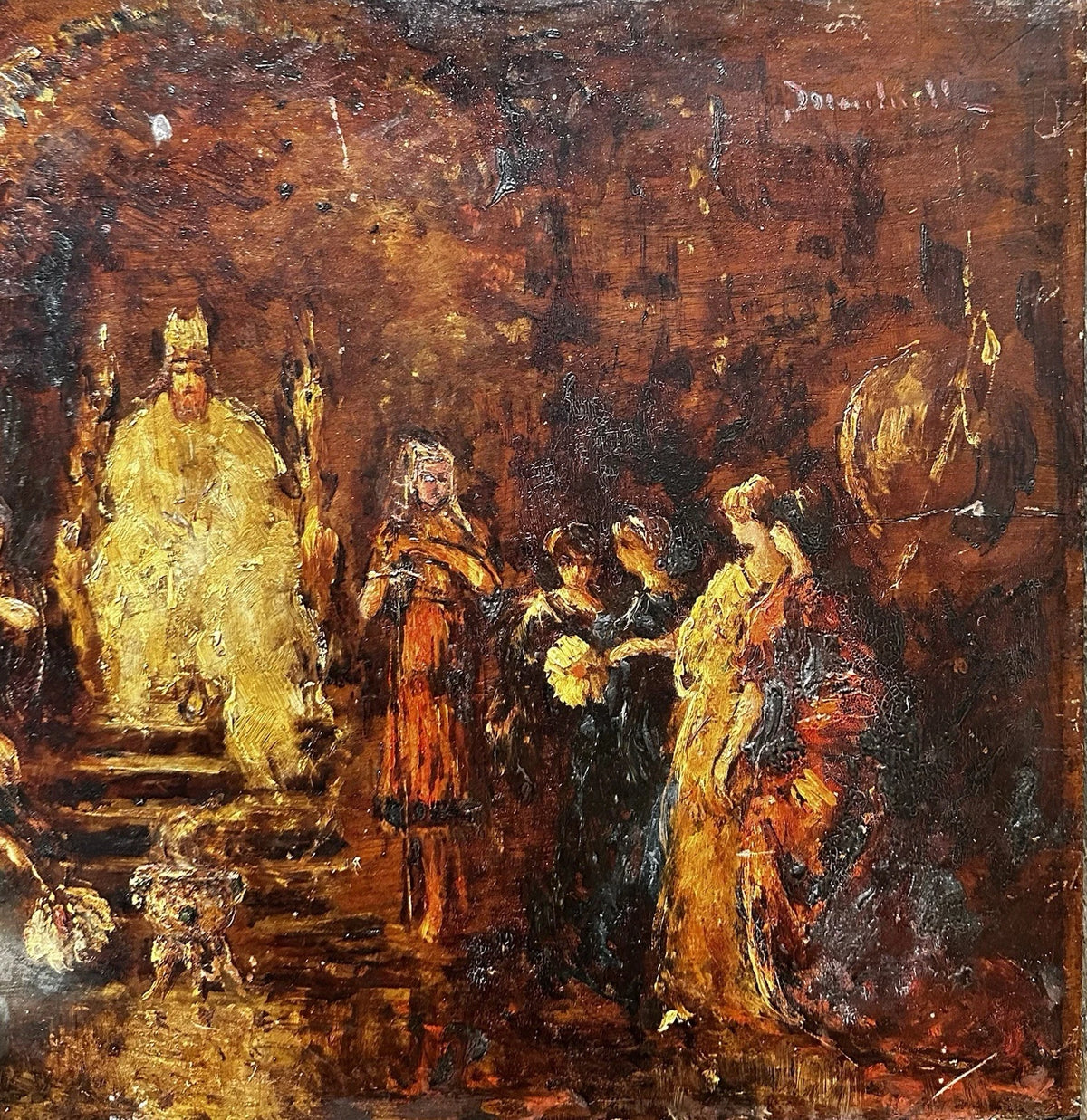 MONTICELLI Adolphe Tableau Ancien Scène Biblique Royale Princesse Peinture 19ème