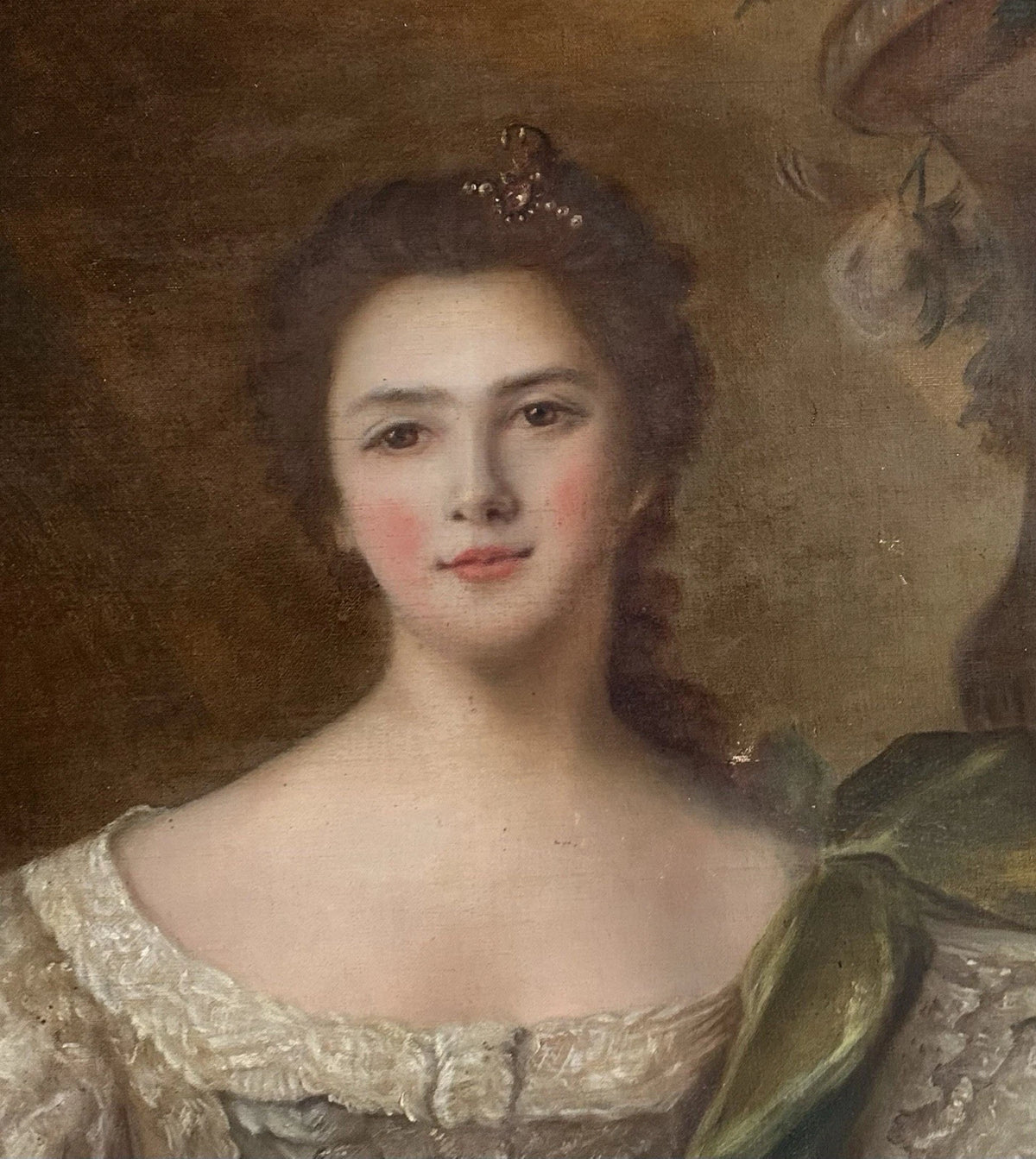 Tableau Ancien Portrait Jeune Femme Noblesse Royauté Peinture Grand Format 19ème