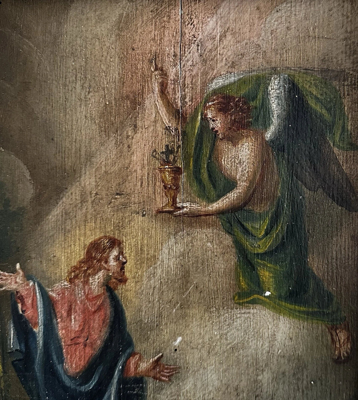Tableau Ancien Agonie Jésus Christ Jardin des Oliviers Peinture Religieuse 18ème