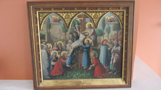 tableau, Huile sur PANNEAU ZINC , Scène Religieuse , Descente De Croix , 19eme