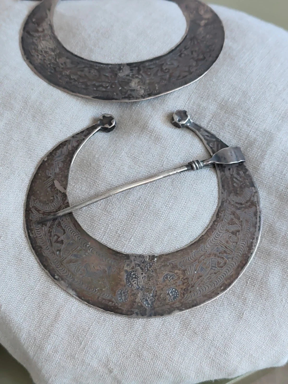 Ancienne paire de fibules berbère argent massif poinçons