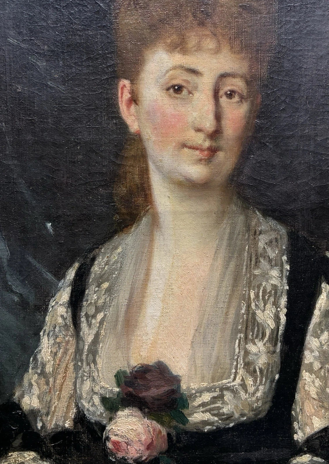 Tableau Ancien 19ème Portrait Femme Fleur Peinture Edouard Manet Impressionniste