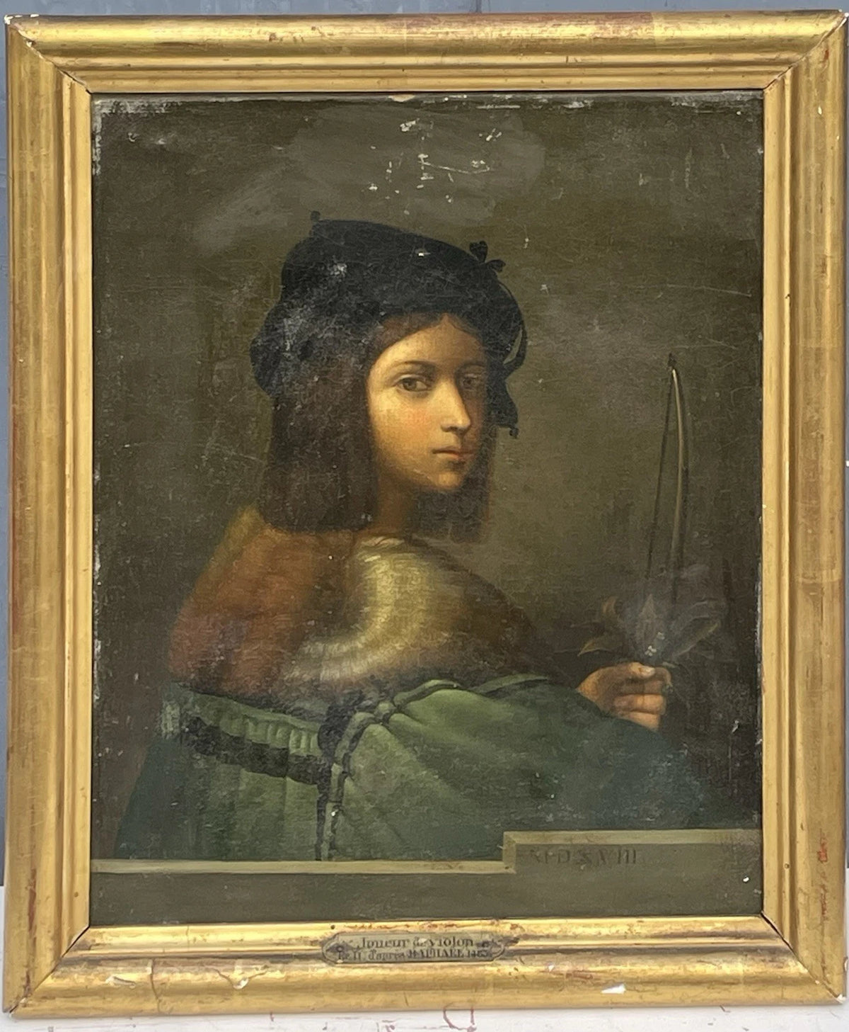Tableau Ancien Huile Portrait Joueur de Violon Homme Renaissance Raphael XIXe
