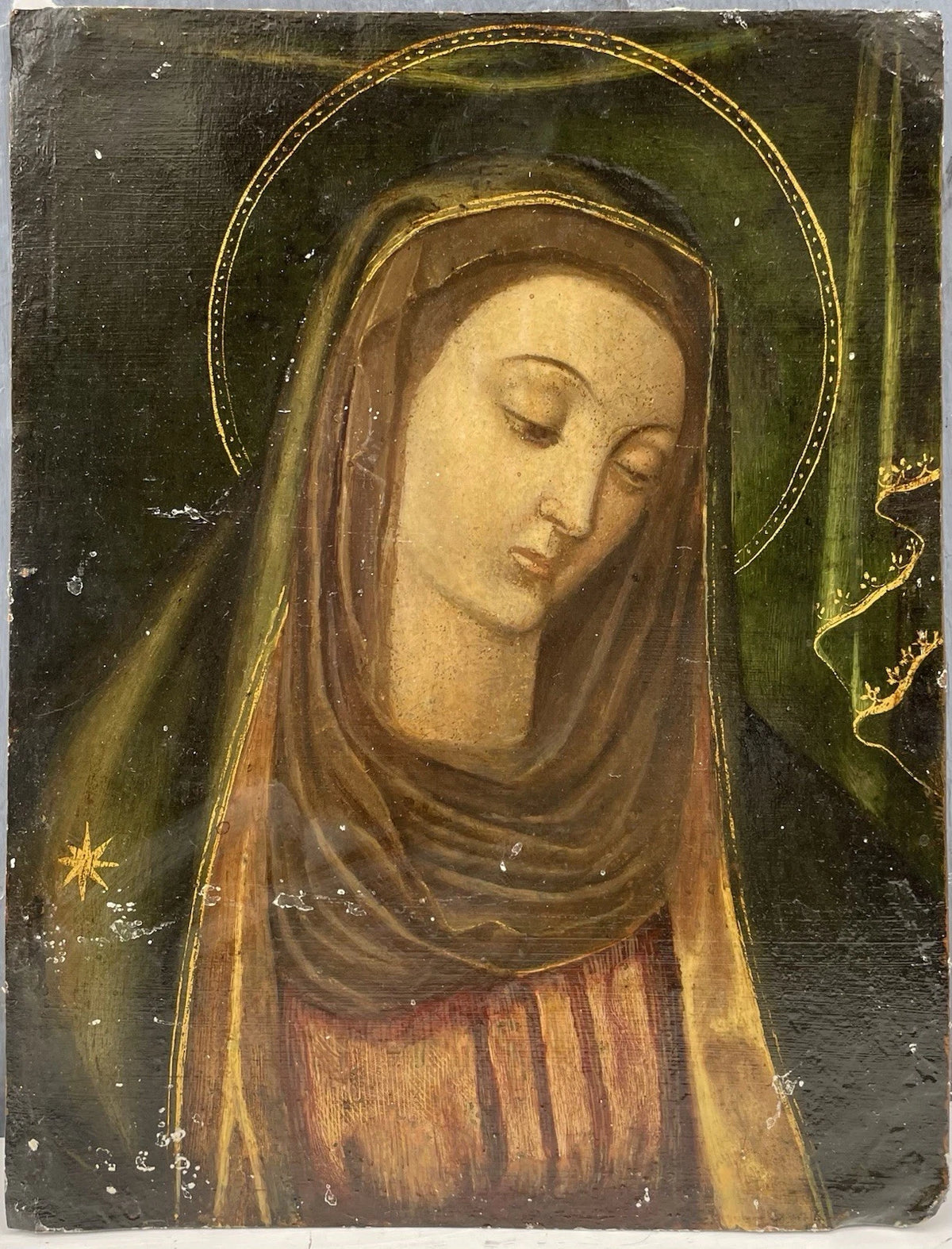 Tableau Religieux Ancien Huile Cuivre Portrait Vierge Renaissance XVIe-XVIIe