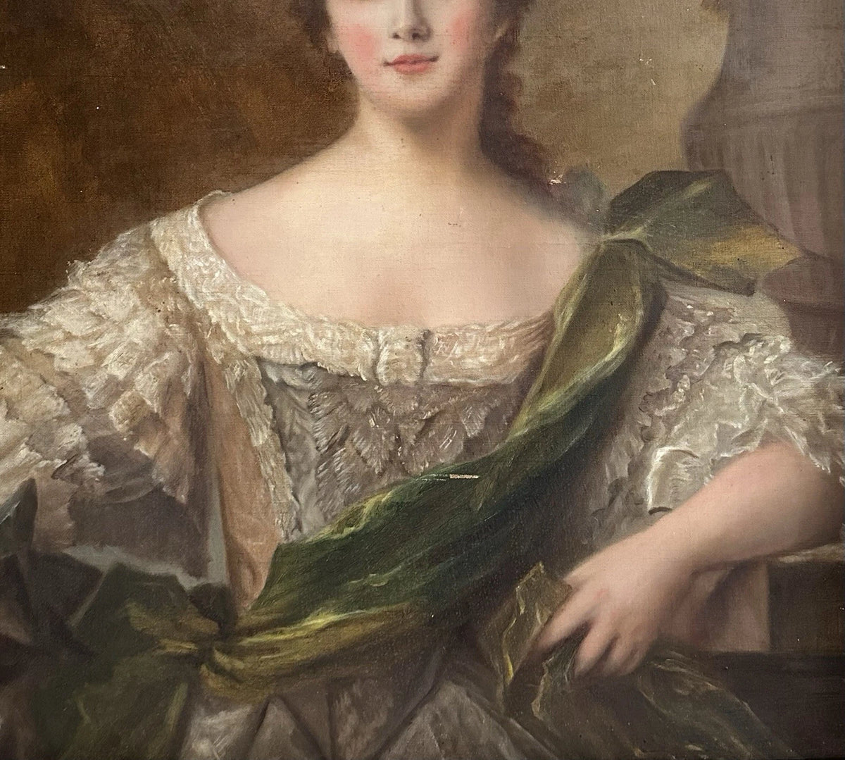 Tableau Ancien Portrait Jeune Femme Noblesse Royauté Peinture Grand Format 19ème