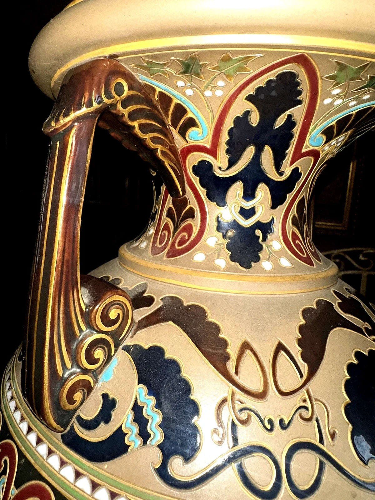 MAGNIFIQUE GRAND VASE EN GRES BYSANTIN SARREGUEMINES no 831