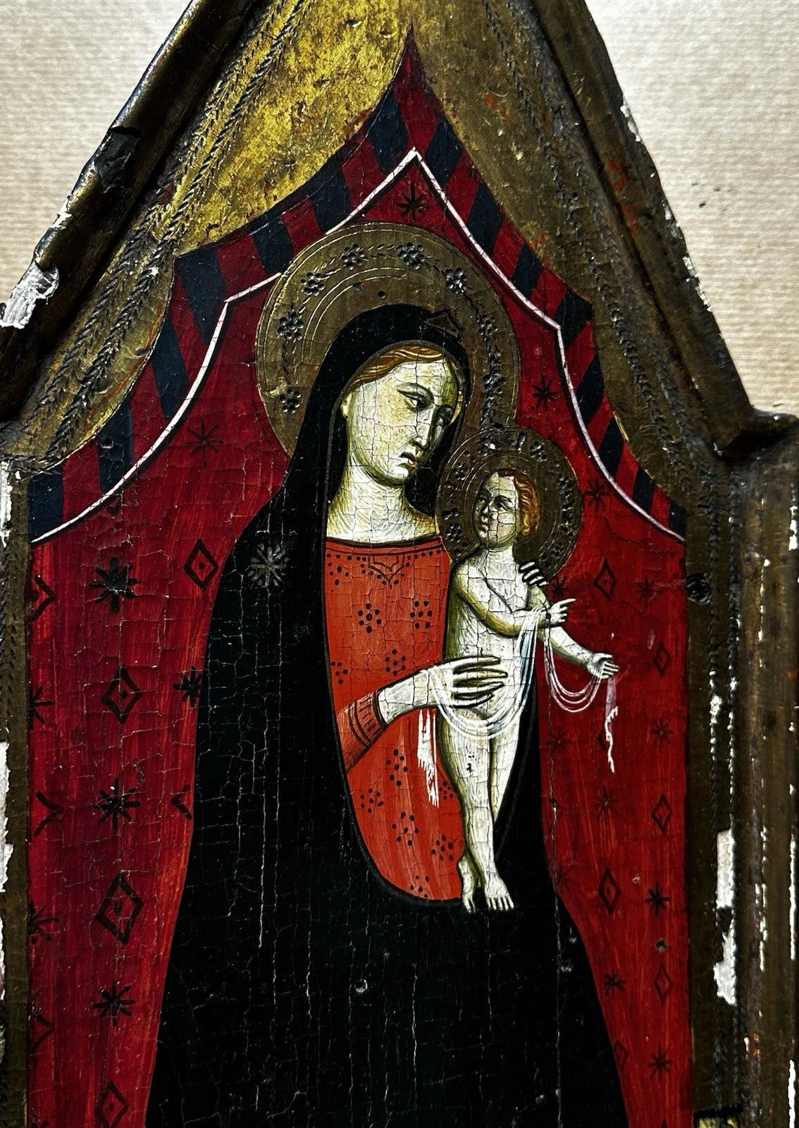 Tableau Ancien Vierge à l’Enfant Jésus Peinture Religieuse Retable Renaissance