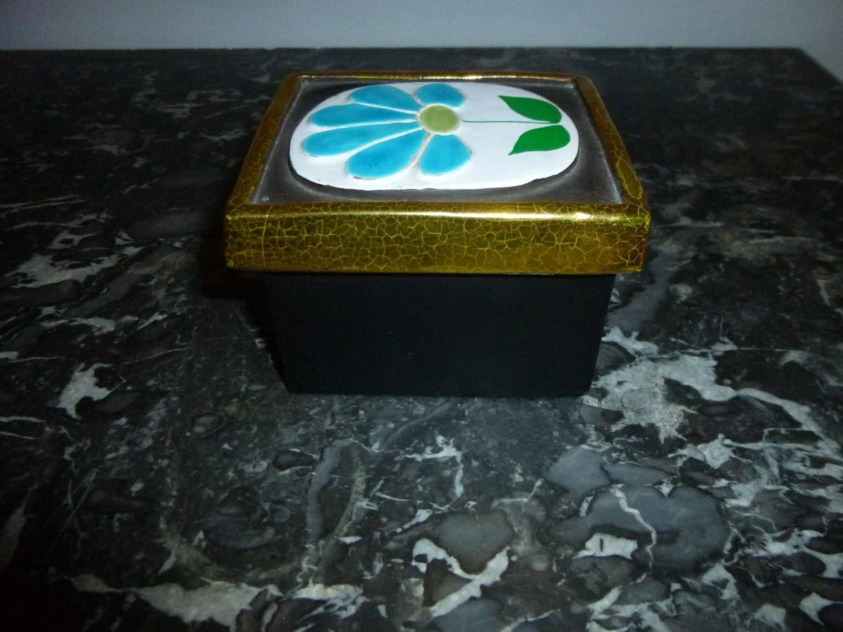 Belle boite coffret bijoux Céramique Emaillée Dorée Mithé Espelt 70 Era Lembo