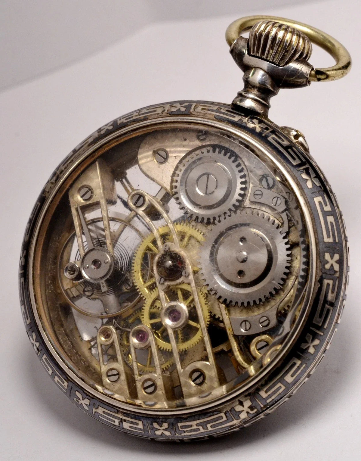 MONTRE ANCIENNE RARE GOUSSET SQUELETTE ARGENT NIELLO 1900 VINTAGE POCKET WATCH