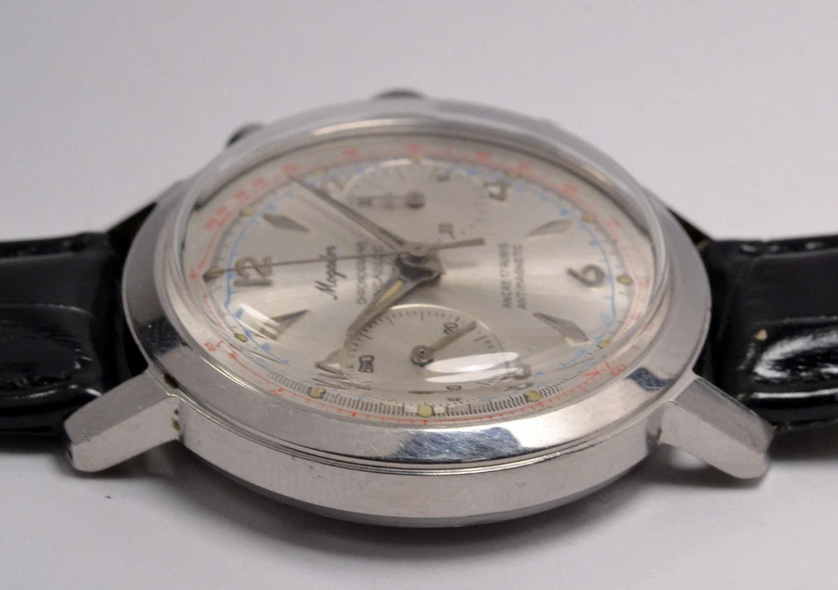 MONTRE CHRONOGRAPHE SUISSE MOGADOR ACIER LANDERON 1960 VINTAGE WATCH