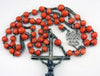Ancien gros Chapelet en perles de corail facettées et argent massif poids 36 G