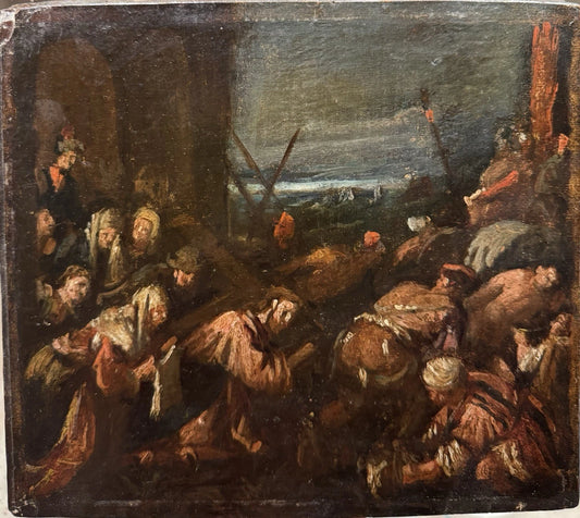 Ecole italienne XVII  scène religieuse huile panneau