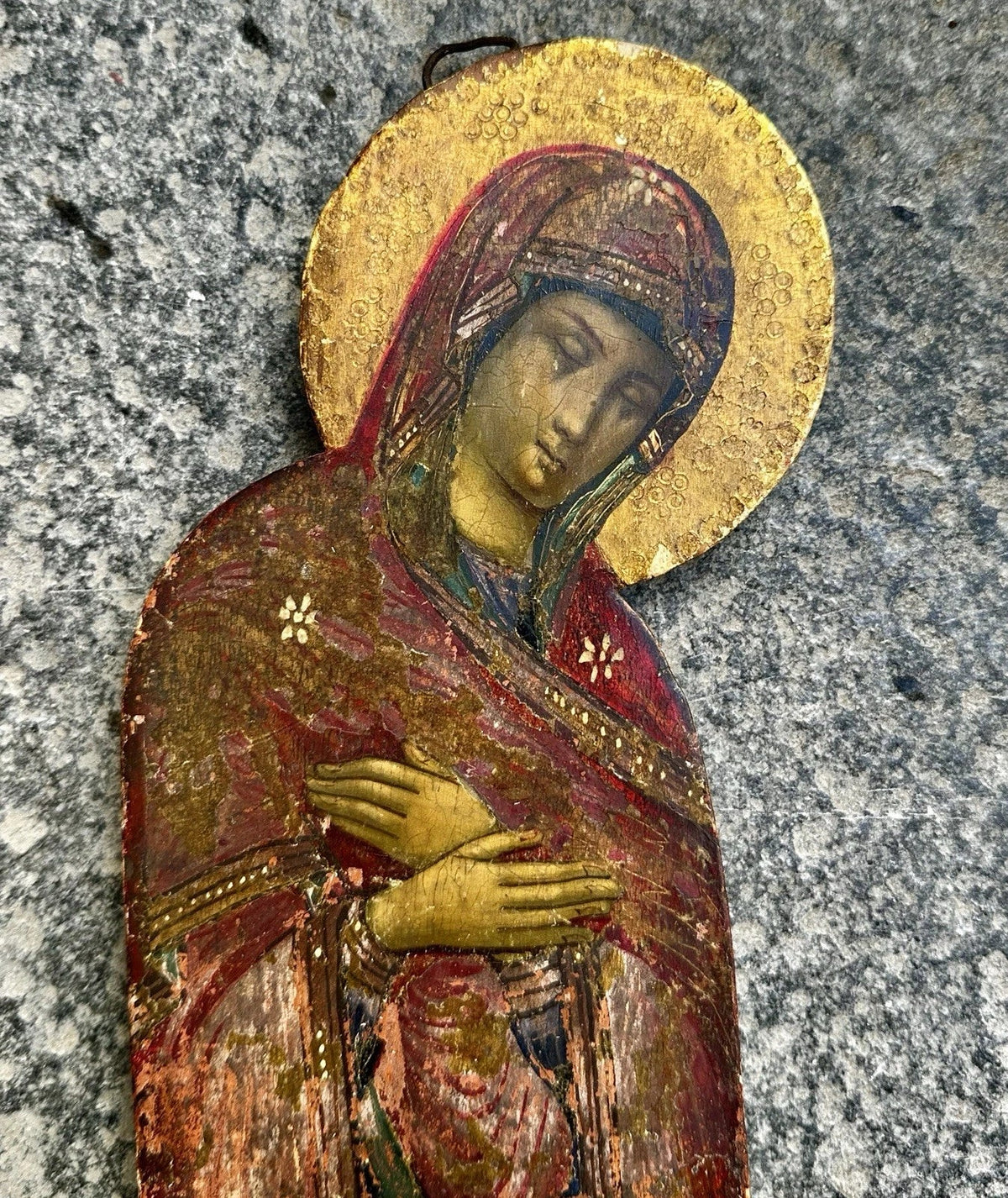 Tableau Ancien Portrait Vierge Marie en Prière Peinture Religieuse Icône  Bois