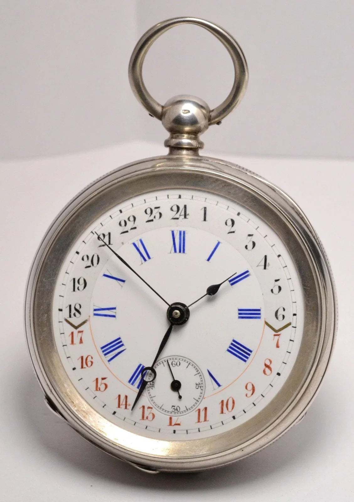 MONTRE GOUSSET ARGENT 3 AIGUILLES 12H ET 24H VINTAGE 1890 POCKET WATCH
