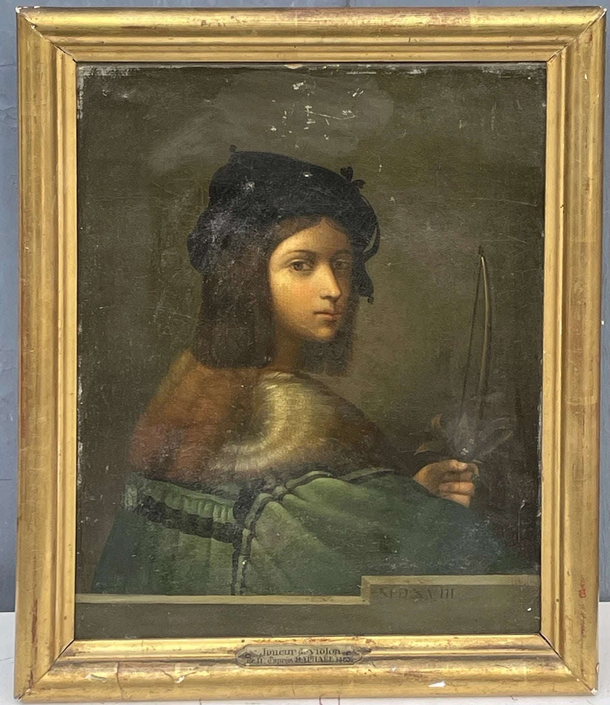Tableau Ancien Huile Portrait Joueur de Violon Homme Renaissance Raphael XIXe