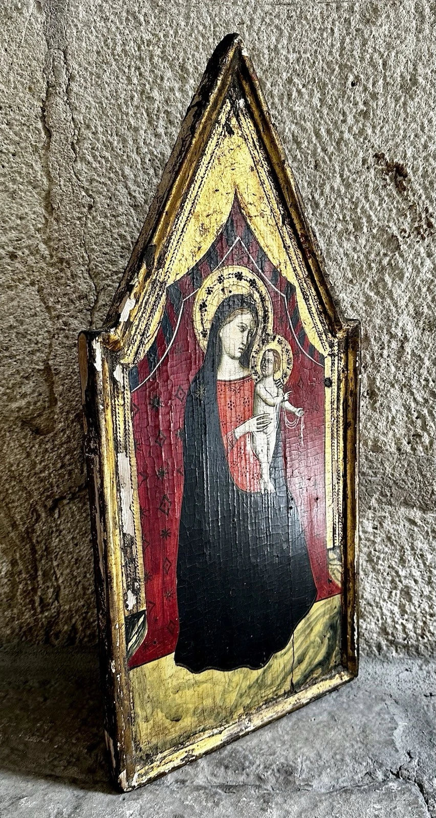 Tableau Ancien Vierge à l’Enfant Jésus Peinture Religieuse Retable Renaissance