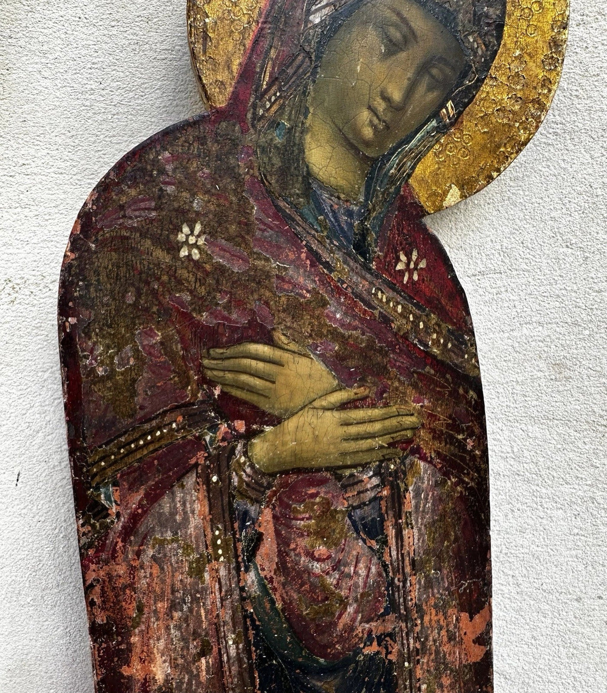 Tableau Ancien Portrait Vierge Marie en Prière Peinture Religieuse Icône  Bois