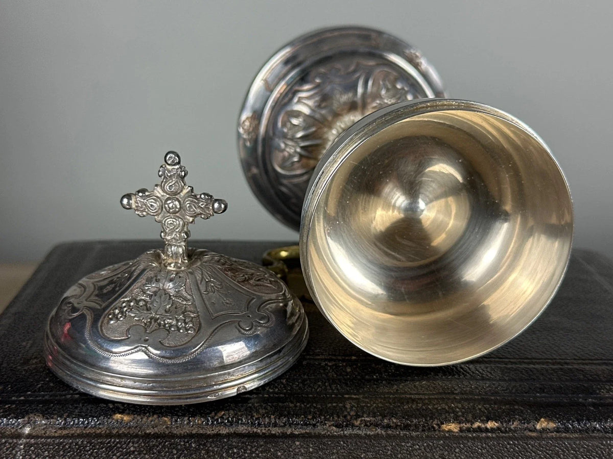 Ancien ciboire argent massif coffret boite Favier Frères LYON Messe Religieux