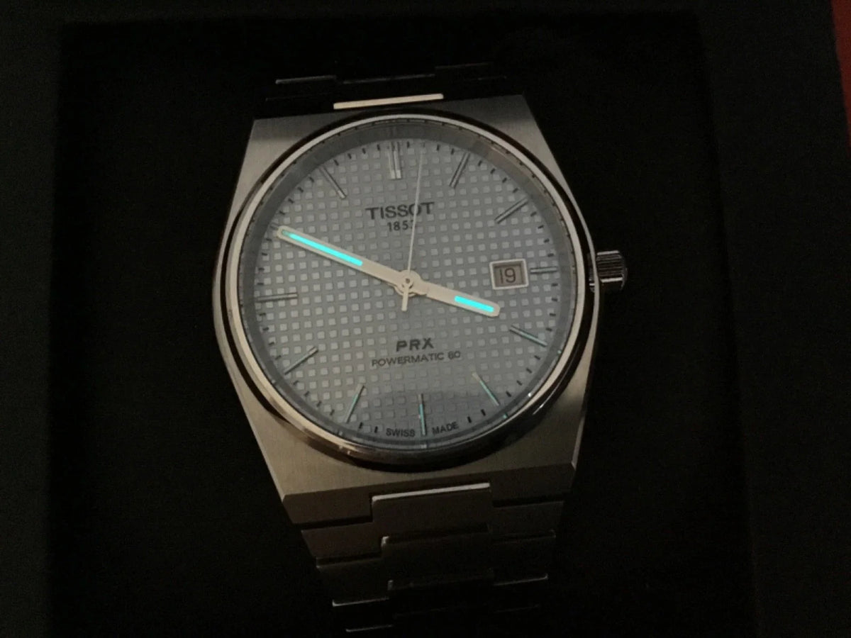 Montre Tissot PRX Powermatic 80 automatique cadran bleu Tiffany bracelet acier
