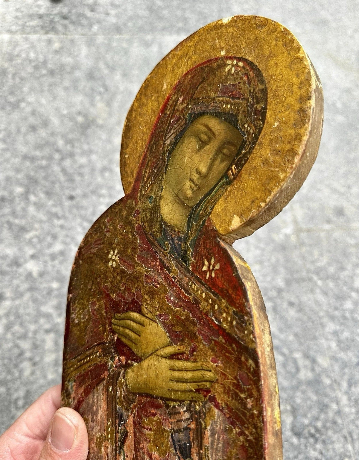 Tableau Ancien Portrait Vierge Marie en Prière Peinture Religieuse Icône  Bois