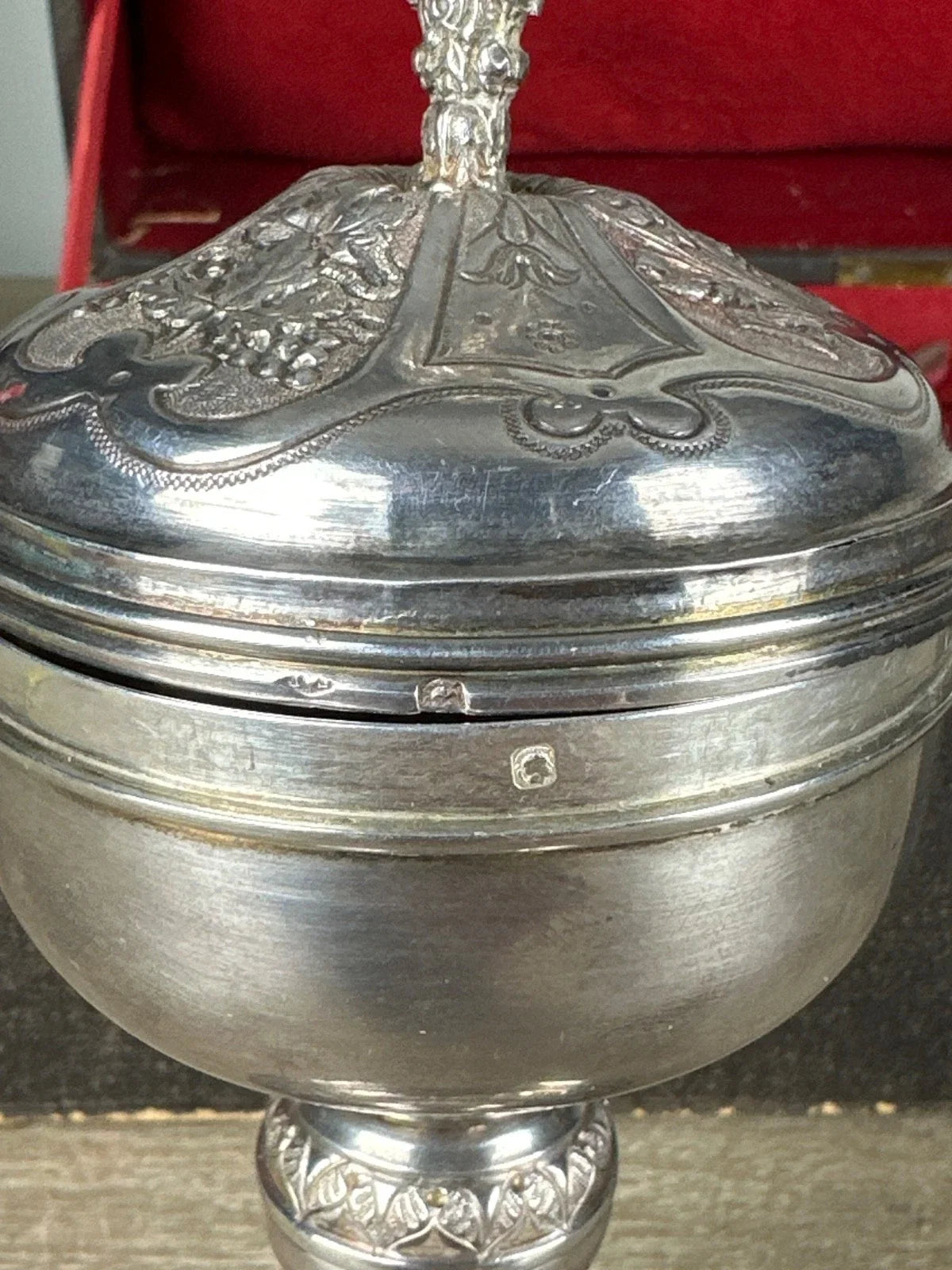 Ancien ciboire argent massif coffret boite Favier Frères LYON Messe Religieux