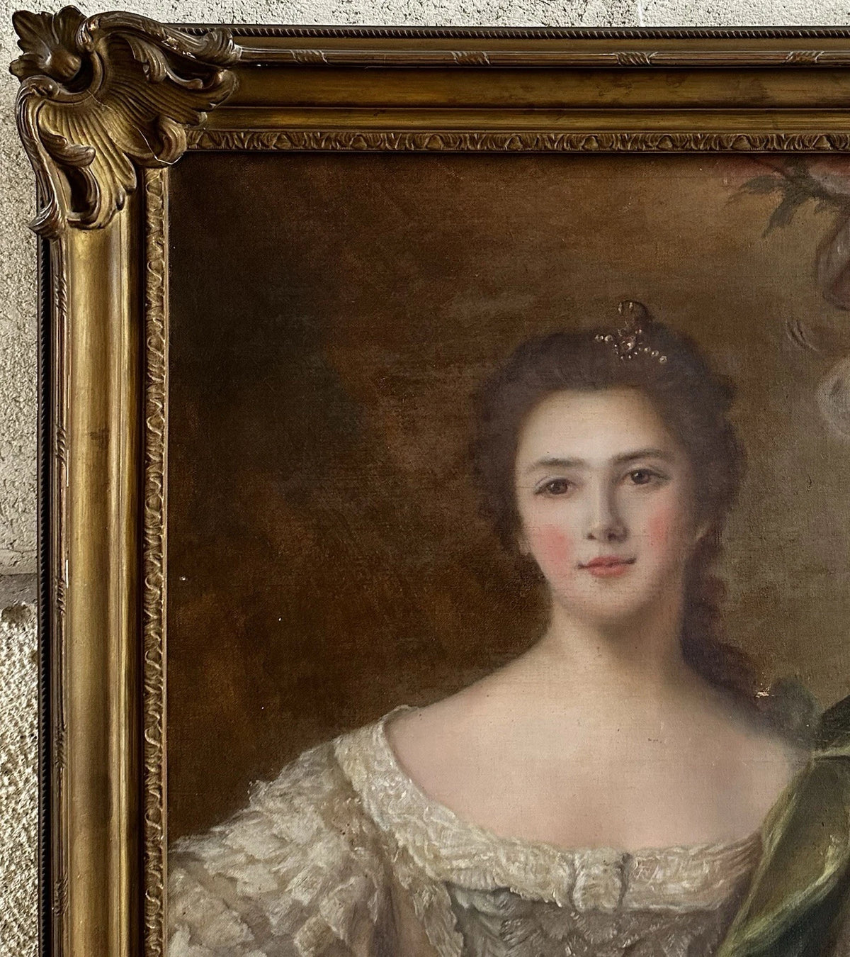 Tableau Ancien Portrait Jeune Femme Noblesse Royauté Peinture Grand Format 19ème