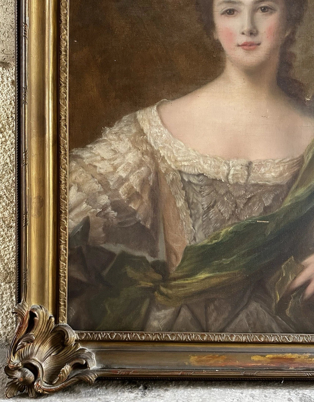 Tableau Ancien Portrait Jeune Femme Noblesse Royauté Peinture Grand Format 19ème