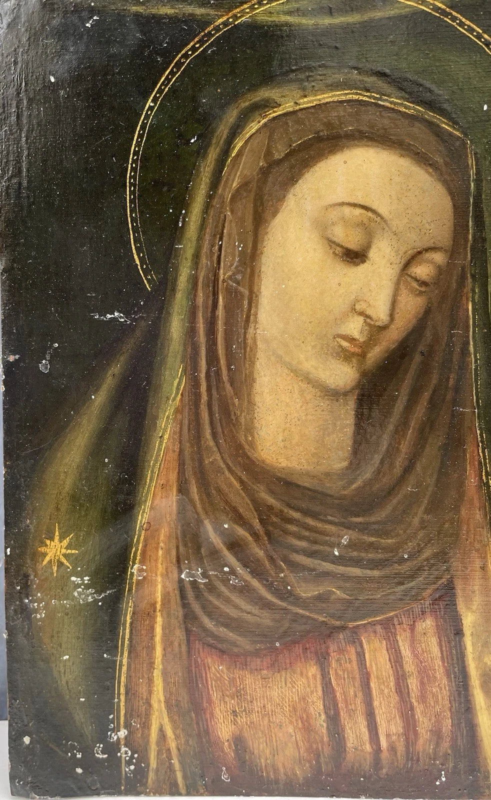 Tableau Religieux Ancien Huile Cuivre Portrait Vierge Renaissance XVIe-XVIIe