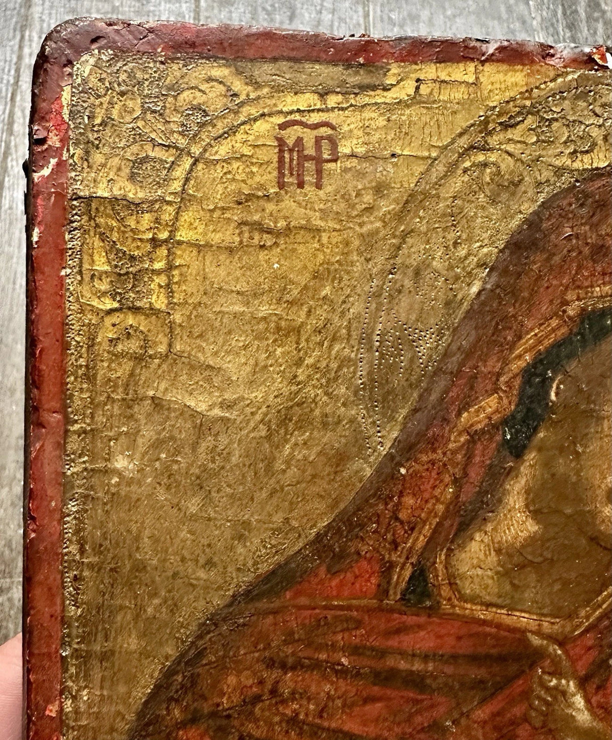 Ancienne Icône Russe Orthodoxe Portrait Vierge Enfant Jésus Peinture Religieuse