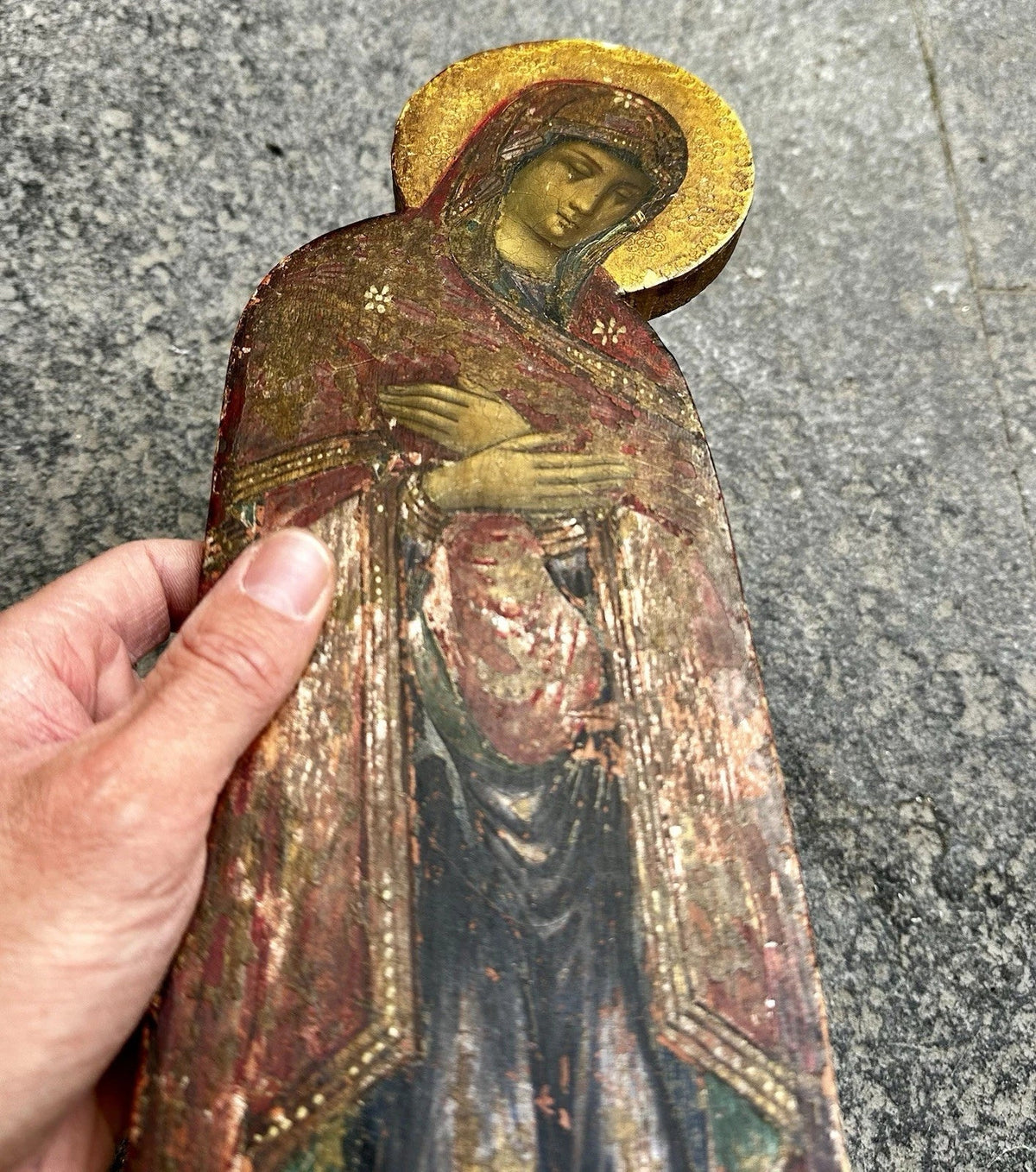 Tableau Ancien Portrait Vierge Marie en Prière Peinture Religieuse Icône  Bois