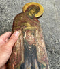 Tableau Ancien Portrait Vierge Marie en Prière Peinture Religieuse Icône  Bois