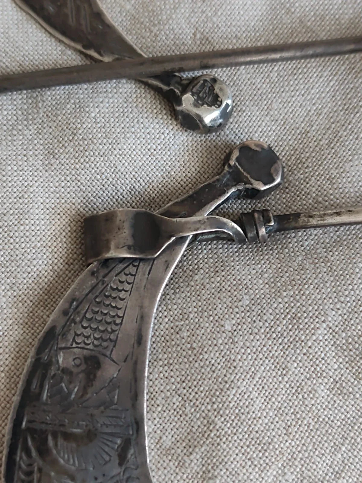 Ancienne paire de fibules berbère argent massif poinçons