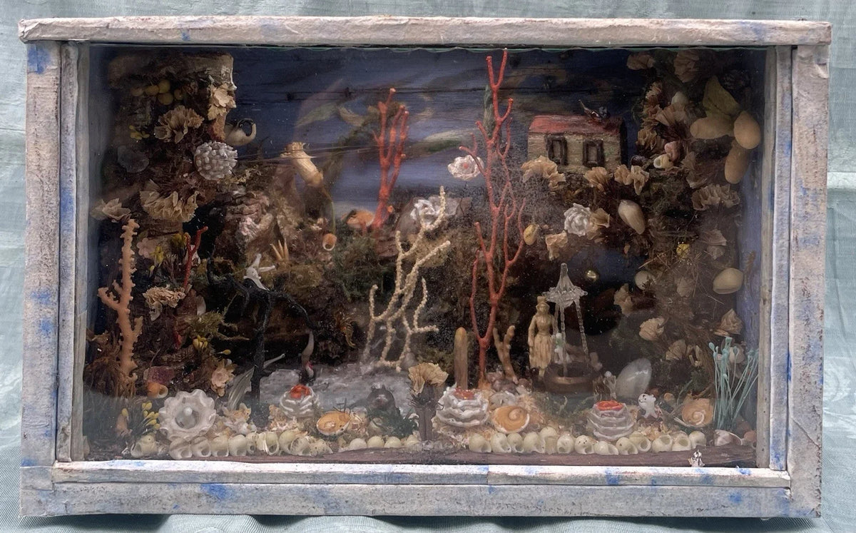 Diorama Verre filé Nevers 19è XIXè Art populaire Paysage Animaux Curiosité Rare