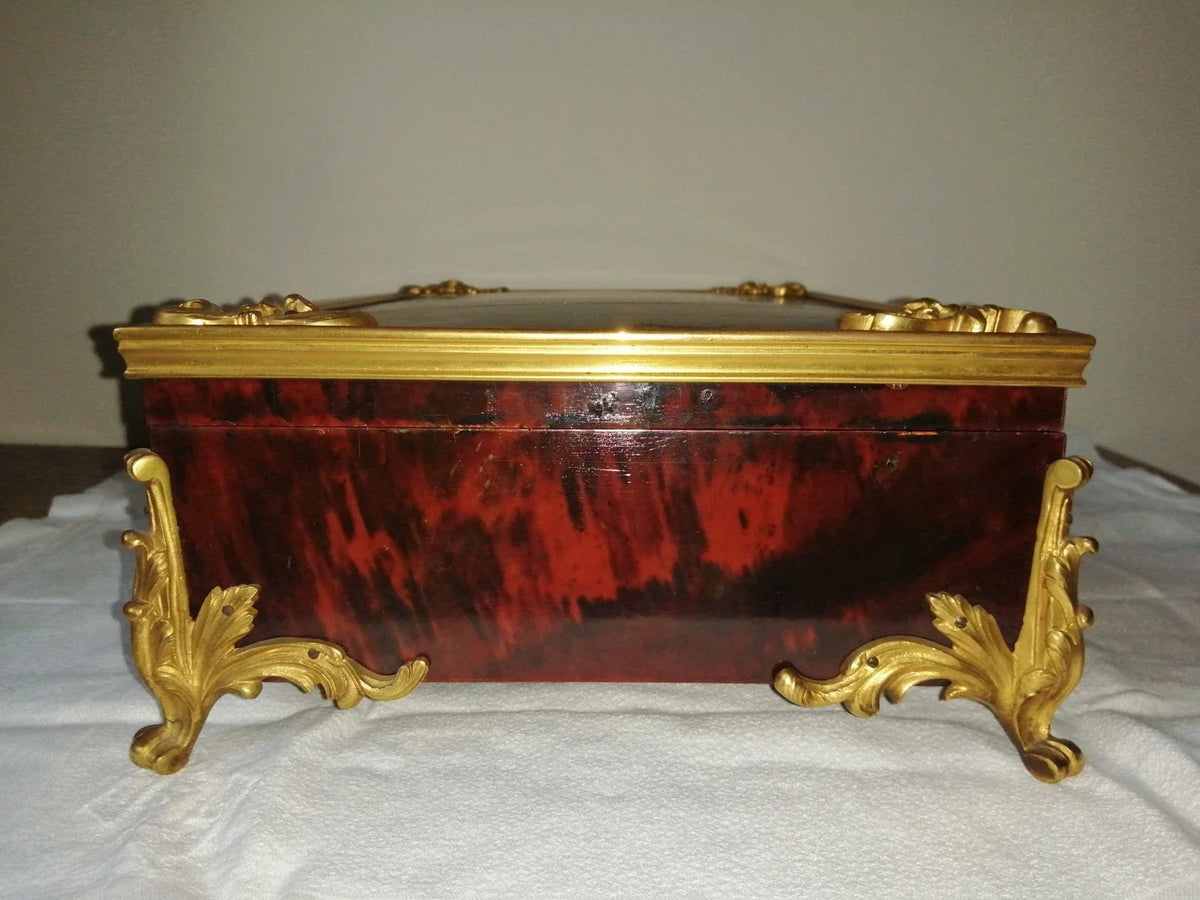 Coffret de table placage écailles style Louis XV Signé Rischmann Pau