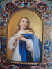 Bénitier mural XIXe siècle en marbre, bronze, doré et émaux cloisonnés