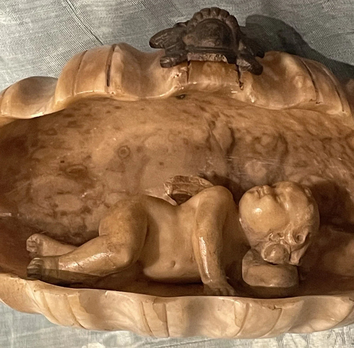Sculpture 19ème XIXème Albâtre Grand Tour Angelot Putto Coquille Collection Rare
