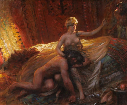Tableau encadré scène religieuse Samson et Dalila Bible Georges Rochegrosse