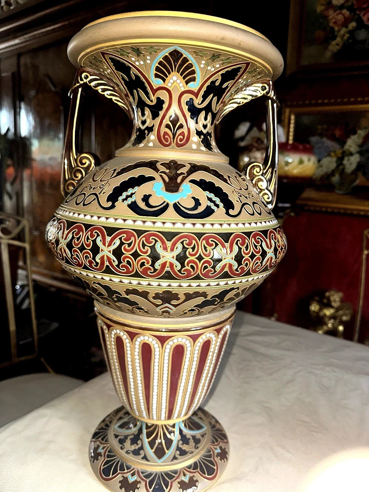 MAGNIFIQUE GRAND VASE EN GRES BYSANTIN SARREGUEMINES no 831