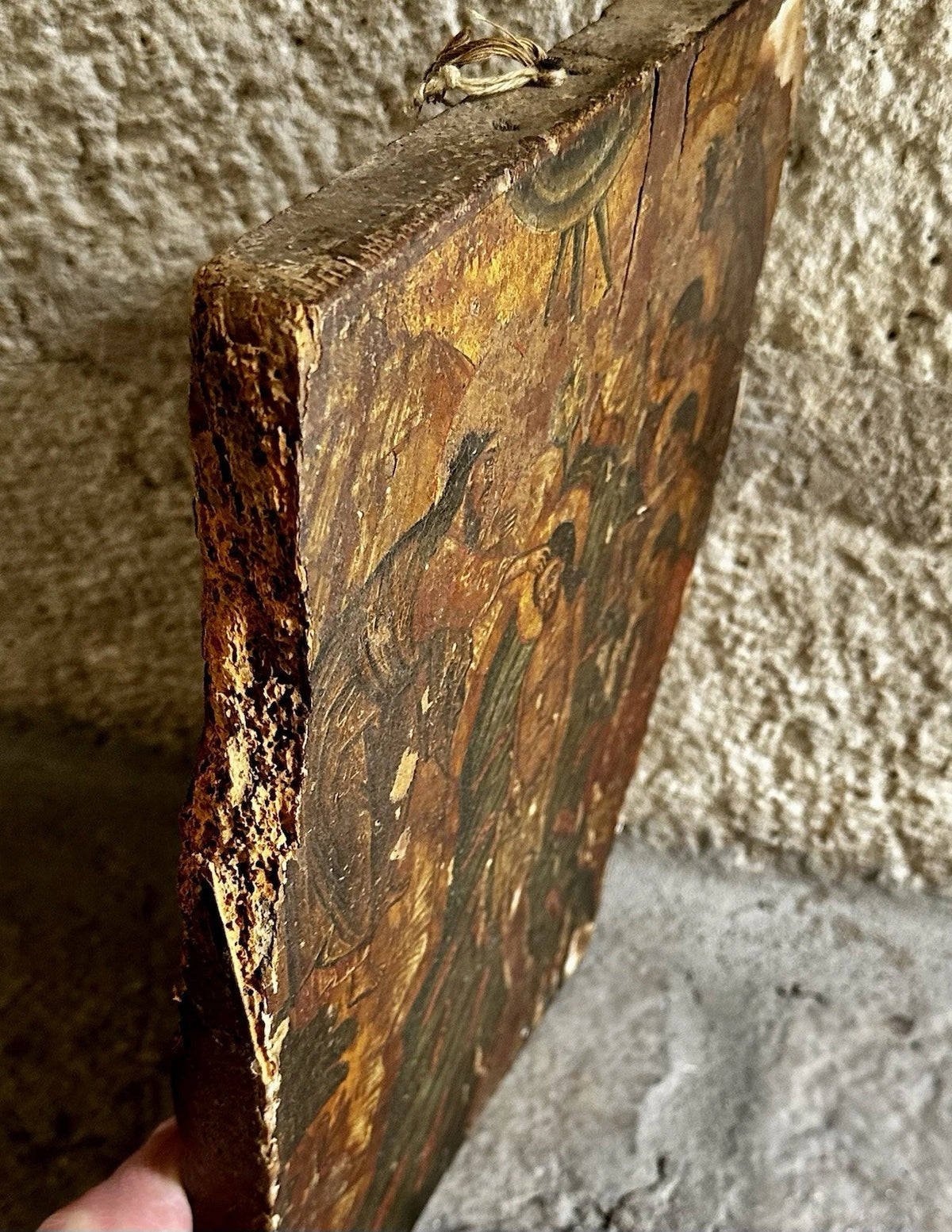 Ancienne Icône Religieuse Baptême Jésus Christ Peinture Tempera Doré Crête 17ème