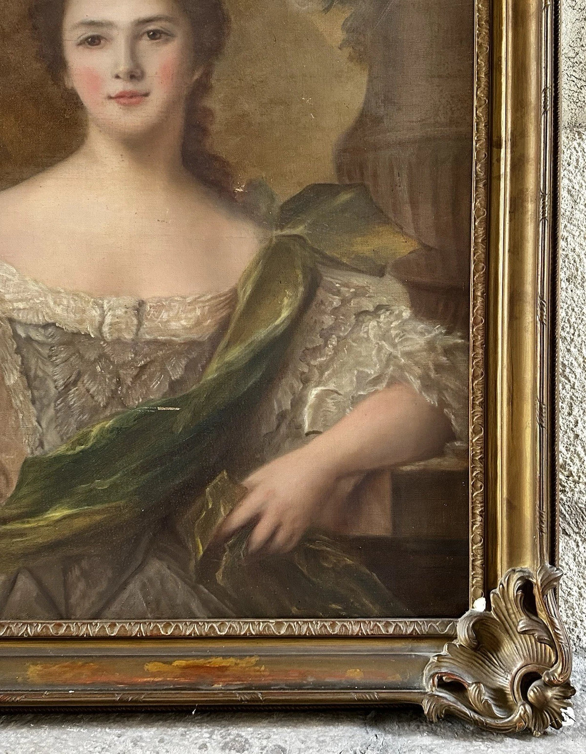 Tableau Ancien Portrait Jeune Femme Noblesse Royauté Peinture Grand Format 19ème