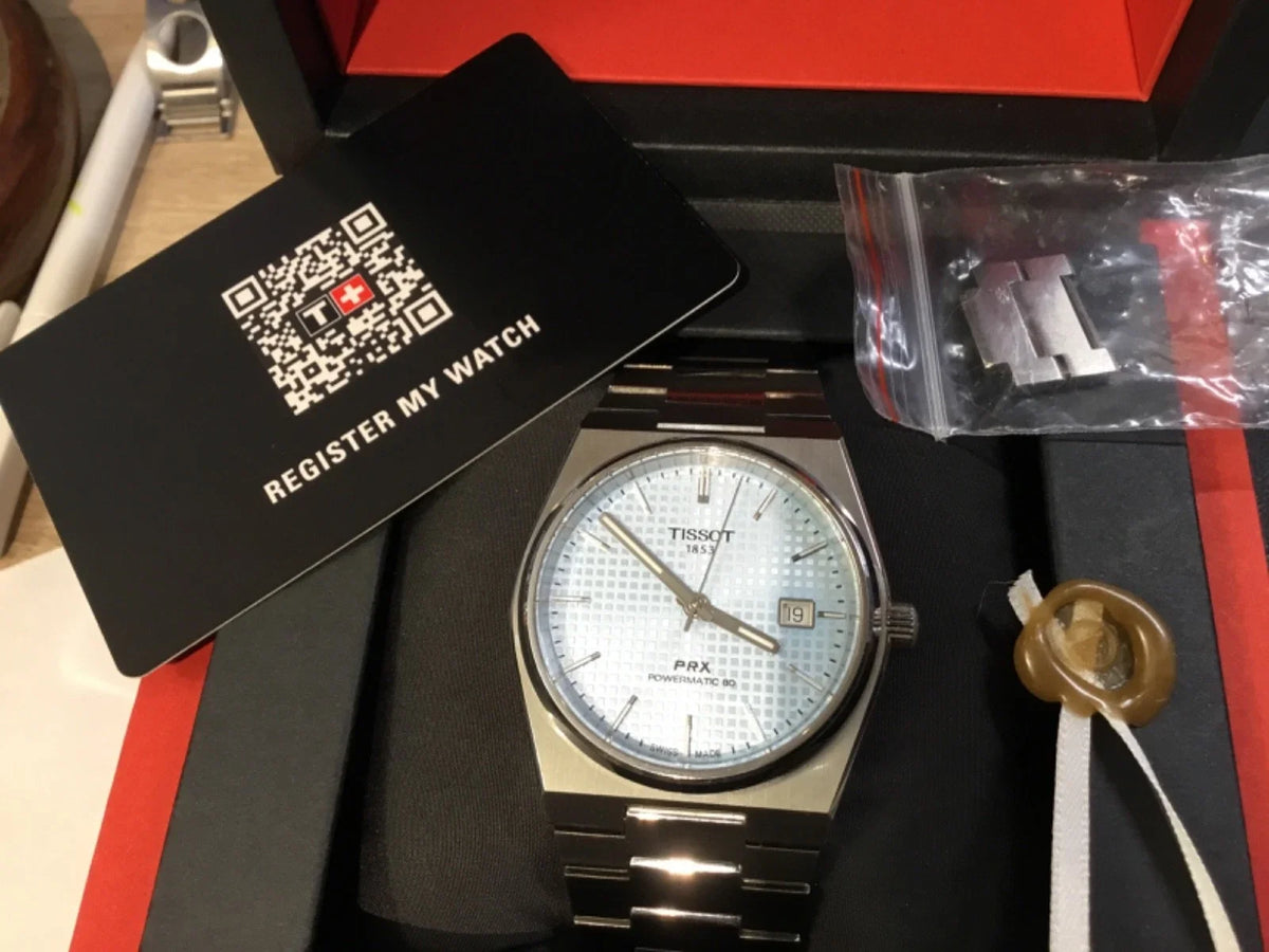 Montre Tissot PRX Powermatic 80 automatique cadran bleu Tiffany bracelet acier