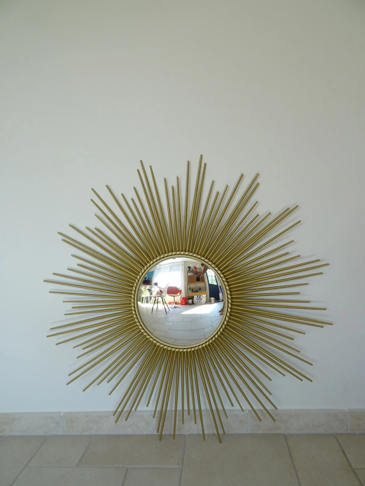 ancien miroir soleil CHATY VALLAURIS bombe sorciere old mirror sunburst 50 XXL
